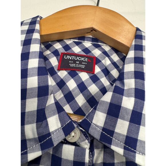 NEW UNTUCKit Women's Belleza Button Up Shirt 10 Blue Gingham Check Cotton NWT - Picture 5 of 11